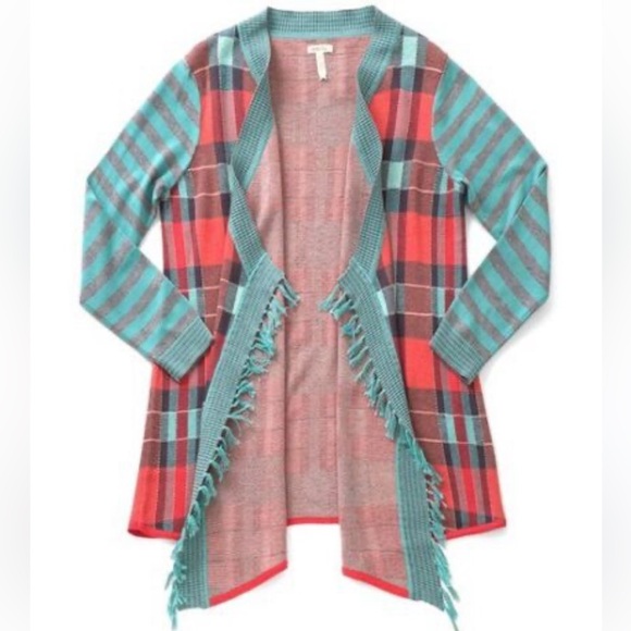 Matilda Jane Women’s Cotton Blend Plaid Waterfall Long Cardigan Duster Sweater - Picture 1 of 12